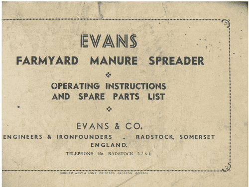 Evans Farmyard Manure Spreader Operator & Parts Manual