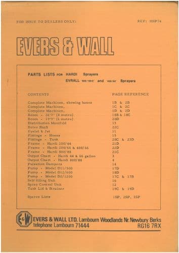 Evers & Wall Ltd Sprayer EVRALL  800/100E 400/66 Parts Manual