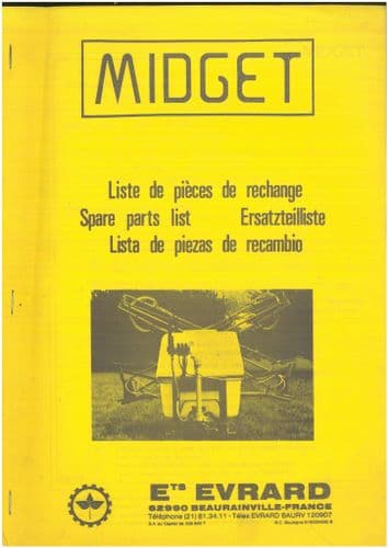 Evrard Mounted Sprayer Midget Parts Manual