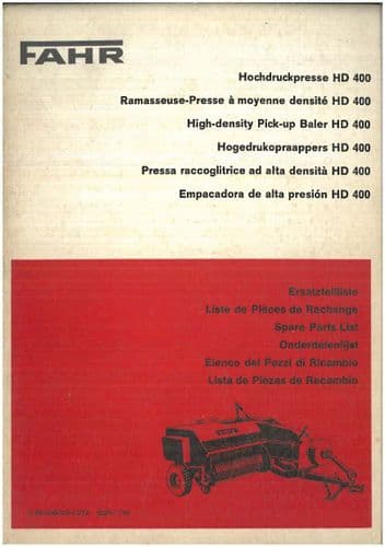 Fahr Baler HD400 Parts Manual - ORIGINAL