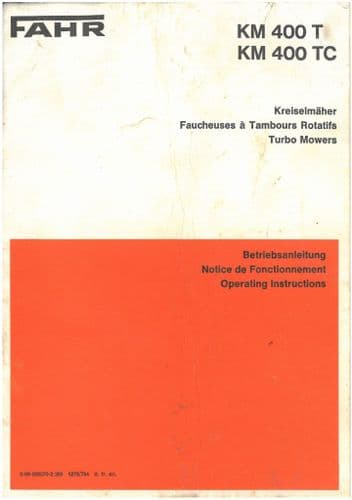 Fahr Drum Mower KM400T & KM400TC  Operators Manual - KM400 T & TC