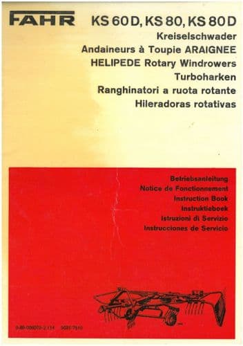 Fahr Helipede Rotary Windrower KS60D, KS80, KS80D Rake Operators Manual