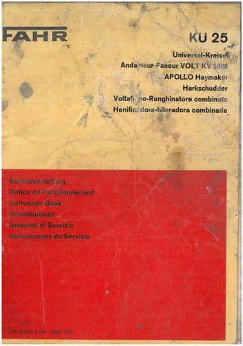 Fahr Tedder Apollo Haymaker KU25 Operators Manual - ORIGINAL