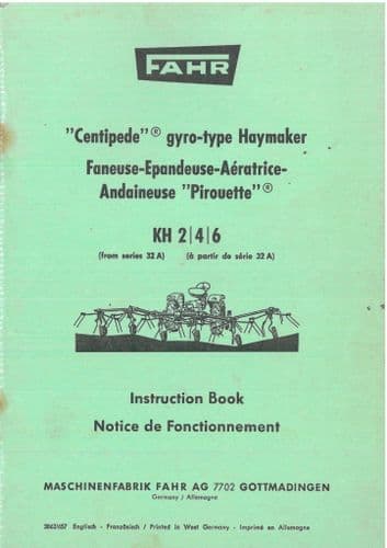 Fahr Tedder Centipede Haymaker KH2 KH4 KH6 Operators Manual