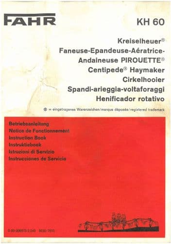 Fahr Tedder Centipede Haymaker KH60 Operators Manual - KH 60