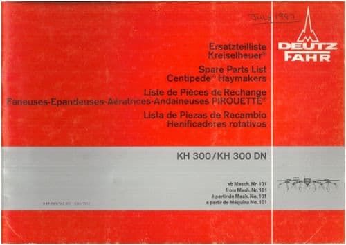 Fahr Tedder Rake Centipede Haymaker KH300 KH300DN Parts Manual