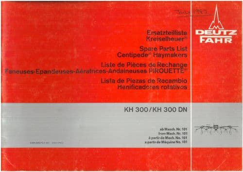 Fahr Tedder Rake Centipede Haymaker KH300 KH300DN Parts Manual