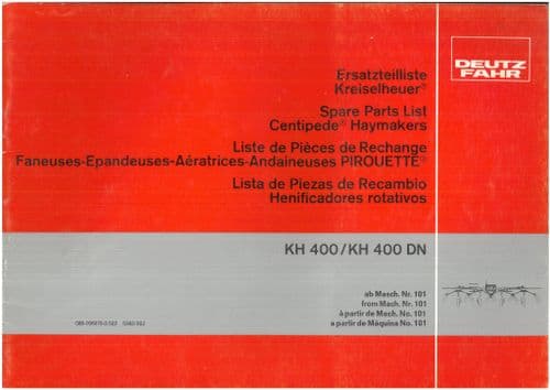 Fahr Tedder Rake Centipede Haymaker KH400 KH400DN Parts Manual - ORIGINAL