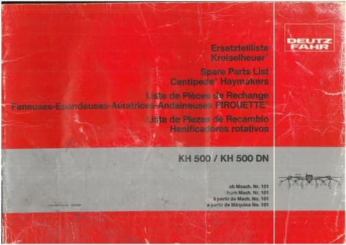 Fahr Tedder Rake Centipede Haymaker KH500 KH500DN Parts Manual