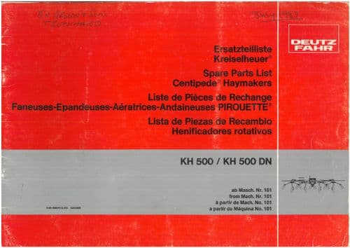 Fahr Tedder Rake Centipede Haymaker KH500 KH500DN Parts Manual - ORIGINAL