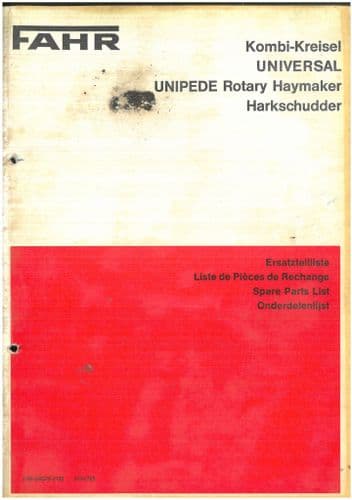 Fahr Tedder Unipede Rotary Haymaker Parts Manual -ORIGINAL - GERMAN ONLY