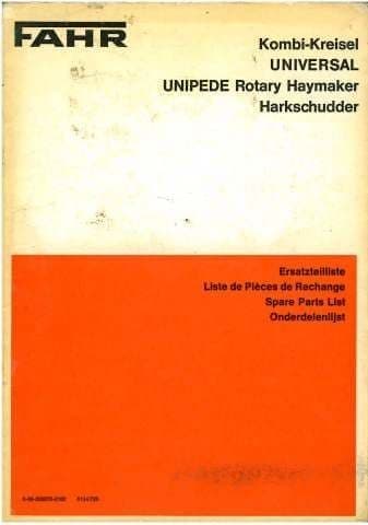 Fahr Tedder Unipede Rotary Haymaker Parts Manual
