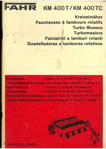 Fahr Turbo Mower KM400T KM400TC Parts Manual