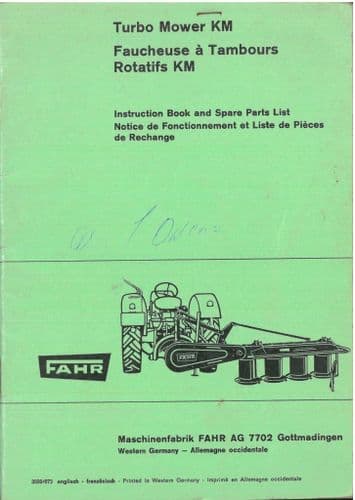 Fahr Turbo Mowers KM Operators & Parts Manual