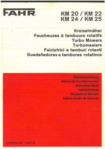 Fahr Turbo Mowers KM20  KM22 KM24 KM25 Operators Manual