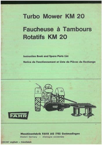 Fahr Turbo Mowers KM20 Operators & Parts Manual - KM 20 - ORIGINAL