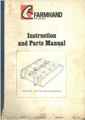 Farmhand Flat 8 Bale Fork - Model HE118 & Conversion Kit Operators Manual with Parts List
