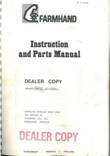 Farmhand Gyroloader Loader - Model 4-1200 Operators Manual with Parts List