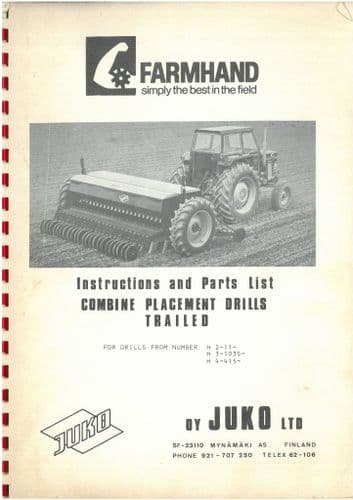 Farmhand JUKO 2-11, 3-1030, 4-415 Combined Drill Operators Manual and Parts List
