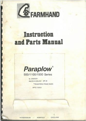 Farmhand Paraplow 500, 1100, 1500 Series Operators Manual with Parts List