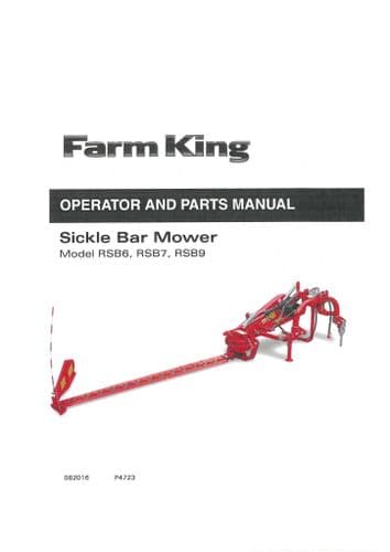 Farmking Sickle Bar Mower RSB6 RSB7 RSB9 Operators Manual and Spare Parts List