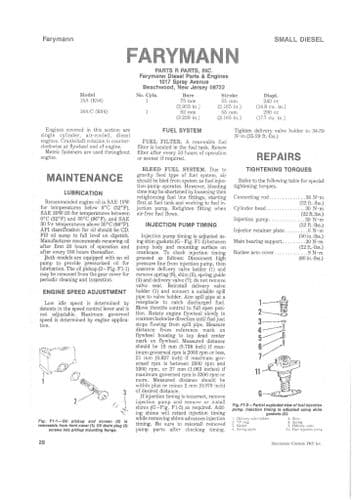 Farymann Small Diesel Engine Model 15A (K54) & 18A-C (K64) I&T Workshop Manual