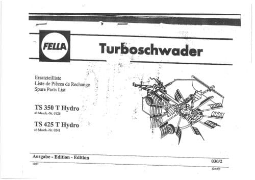 Fella Hay Rake TS 350T Hydro TS 425T Hydro Parts Manual