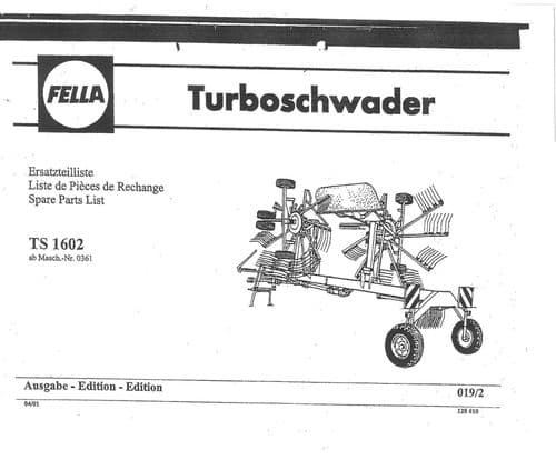 Fella Hay Rake TS1602 Parts Manual TS 1602