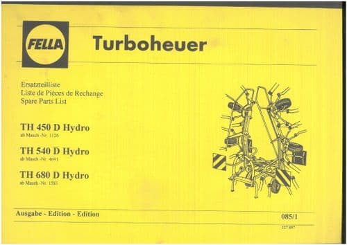 Fella Hay Tedder TH450D TH540D TH680D Hydro Parts Manual - ORIGINAL