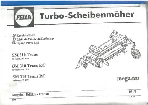 Fella Mower Mega Cut SM 310 Trans, SM 310 Trans KC, SM 310 Trans RC Parts Manual