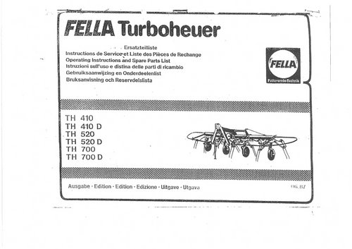 Fella Turboheuer TH410 TH410D TH520 TH520D TH700 TH700D Operators Manual and Spare Parts