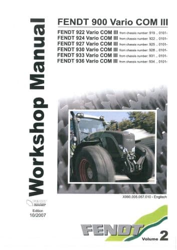 Fendt Tractor 900 Vario COM III - 922 924 927 930 933 936 Workshop Service Repair Manual