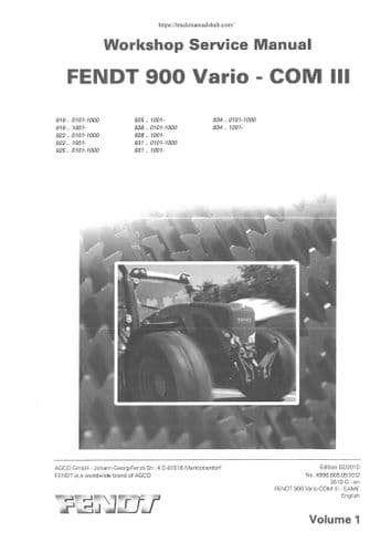 Fendt Tractor 900 Vario OM III - 919 922 925 928 931 934 Workshop Service Manual