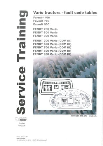 Fendt Tractor Fault Code Table Vario 409 410 411 412 711 712 714 716 Service Training Manual