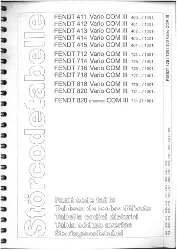 Fendt Tractor Fault Code Table Vario 411 412 413 414 415 712 714 716 718 818 820 Service  Manual