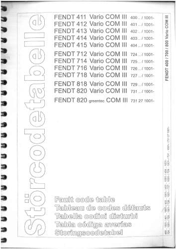 Fendt Tractor Fault Code Table Vario 411 412 413 414 415 712 714 716 718 818 820 Service  Manual