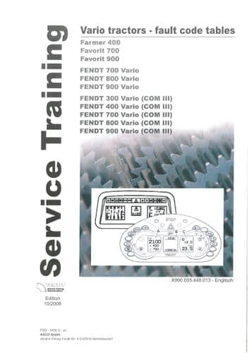 Fendt Tractor Fault Code Table Vario 815 817 818 916 920 924 926 930 Service Training Manual