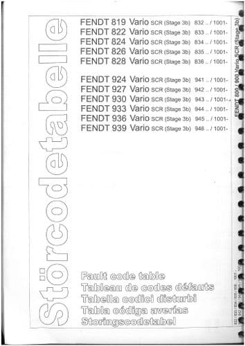 Fendt Tractor Fault Code Table Vario 819 822 824 826 828 924 927 930 933 936 939 Service Manual