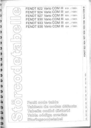 Fendt Tractor Fault Code Table Vario 922 924 927 930 933 936 COM III Service  Training Manual