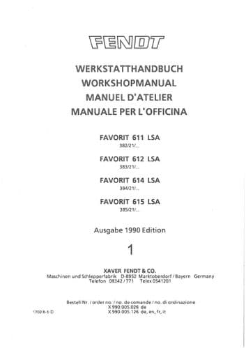 Fendt Tractor Favorit 600 LSA - 611 612 614 615 Workshop Service Repair Manual