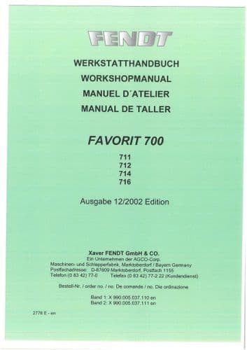 Fendt Tractor Favorit 711 712 714 716 Workshop Service Manual