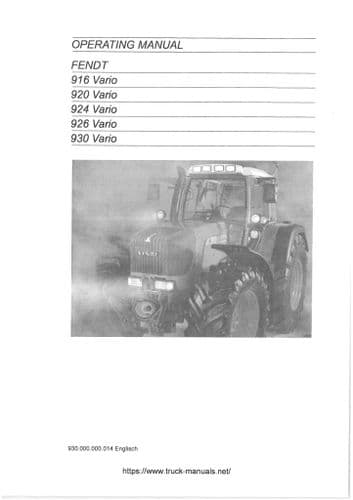 Fendt Tractor Favorit 916 920 924 926 930 Vario Operators Manual