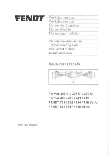 Fendt Tractor Steering Axle Dana 730 735 & 745 Workshop Service Manual