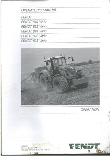 Fendt Tractor Vario 819 822 824 826 828 Operators Manual