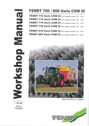 Fendt Tractor Vario COM III 712 714 716 718 818 & 820  Workshop Service Manual