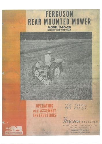 ferguson Rear Mounted Mower F-EO-20 Operators Manual