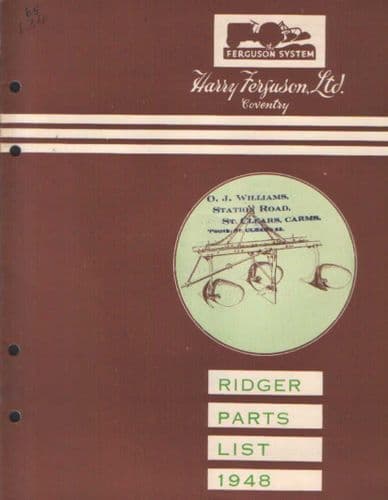 Ferguson Ridger Parts Manual - Dated 1948