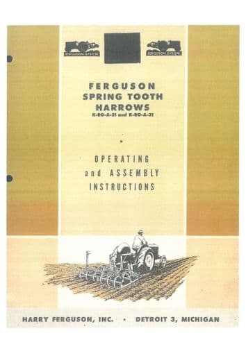 Ferguson Spring Tooth Harrow K-BO-A-21 & K-BO-A-31 Operators Manual