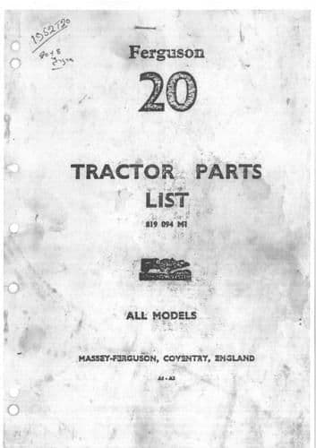 Ferguson TE20 Tractor TEA20 TEC20 TED20 TEF20 Parts Manual - Petrol TVO LO Diesel - All Models