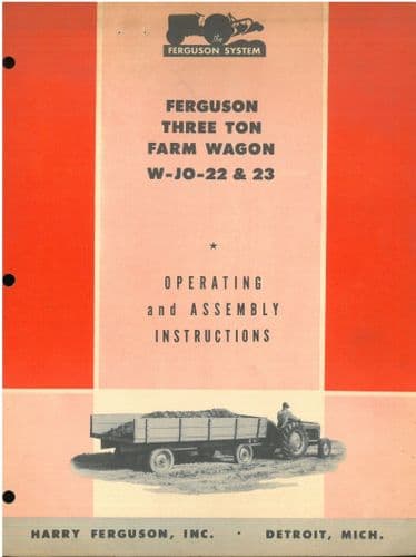 Ferguson Three Ton Farm Wagon W-JO-22 & 23 Operators Manual